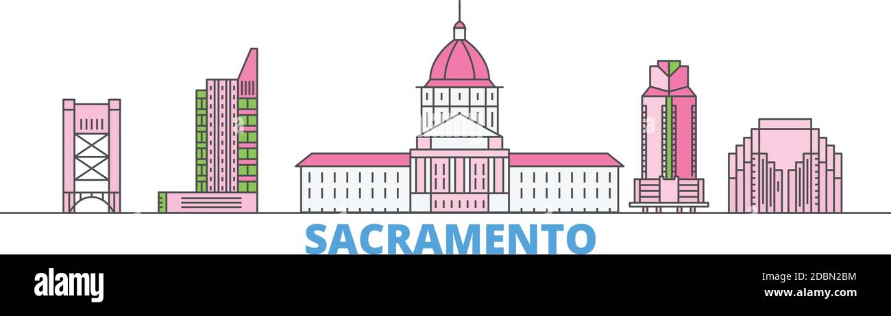 United States, Sacramento line cityscape, flat vector. Travel city landmark, oultine illustration, line world icons Stock Vector