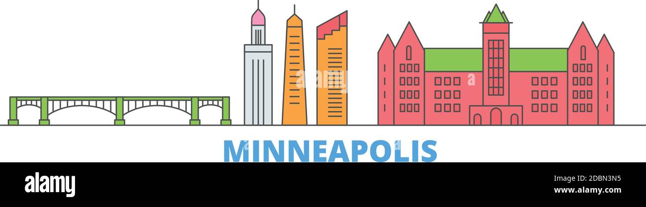 United States, Minneapolis line cityscape, flat vector. Travel city ...