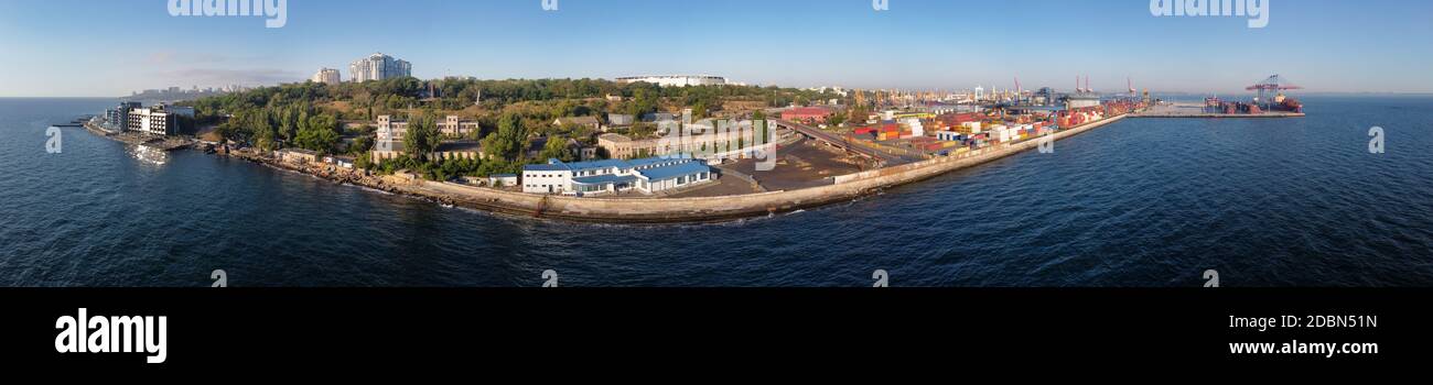 Odessa, Ukraine: port container terminal along seashore panoramic view Stock Photo