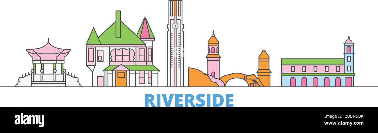 United States, Riverside line cityscape, flat vector. Travel city ...