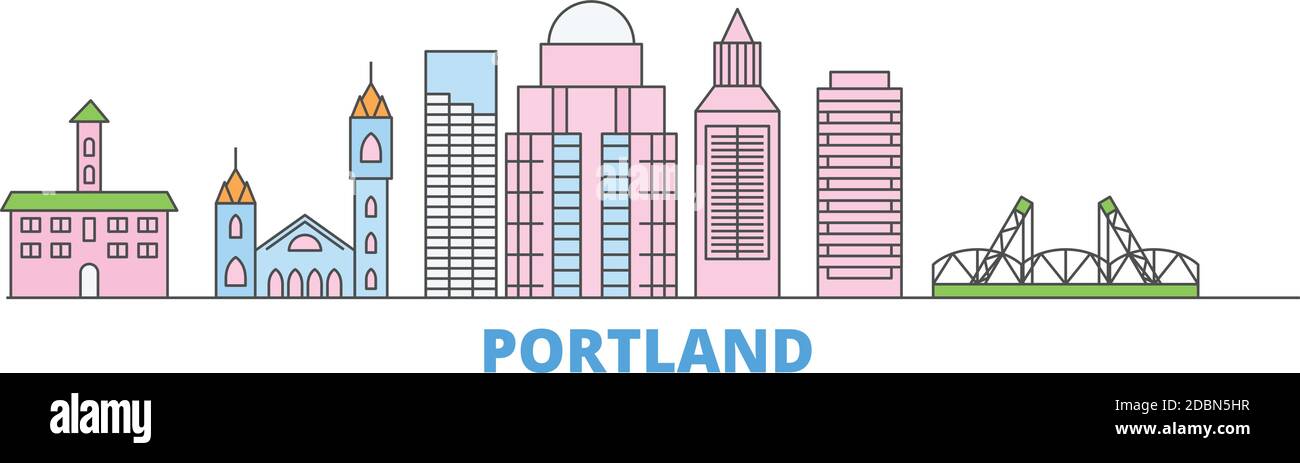 United States, Portland line cityscape, flat vector. Travel city landmark, oultine illustration, line world icons Stock Vector