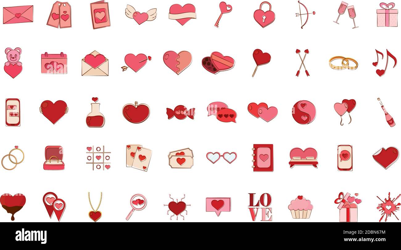 Isolated set group of romantic heart red love icons- Vector Stock ...