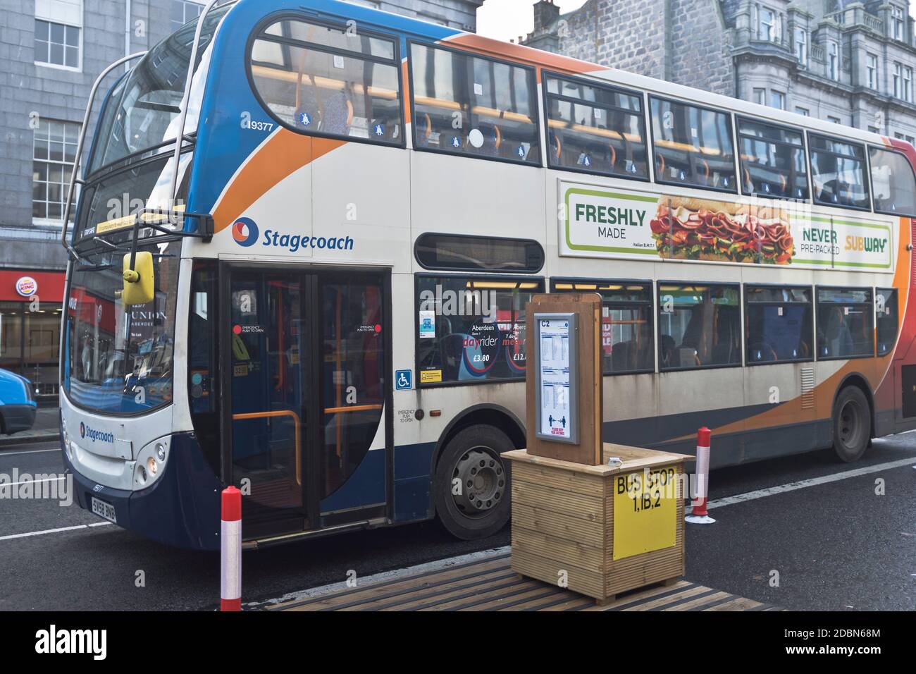 dh Doubledecker bus TRANSPORT ABERDEEN UK Covid 19 buses stance scottish Union Street scotland travel Stock Photo