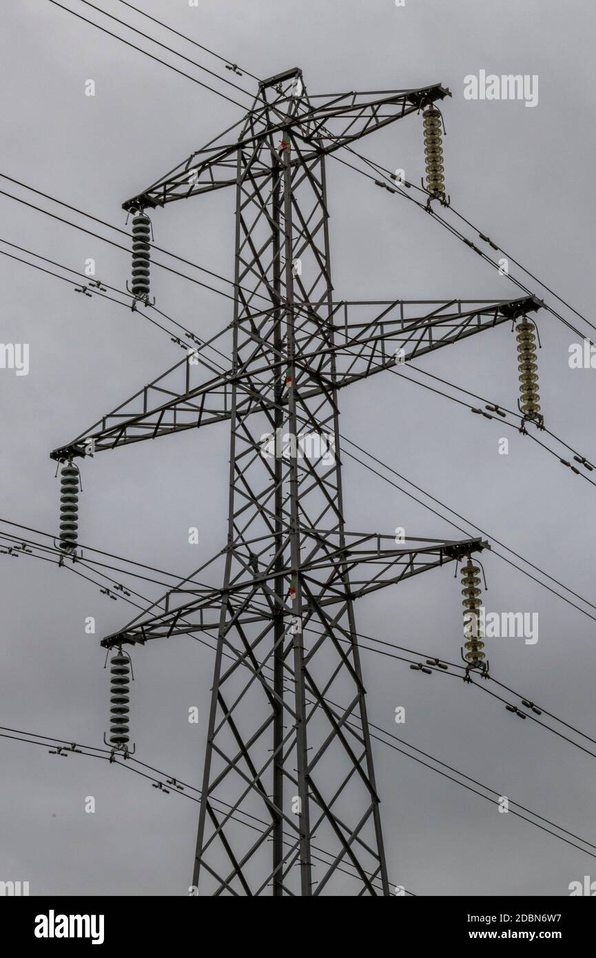 a national grid electricity pylon wire wires and cables carrying