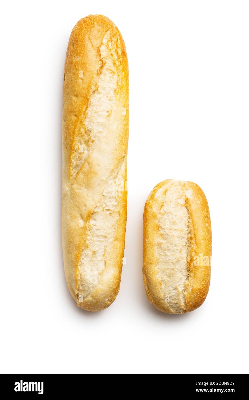 French crusty baguettes isolated on white background Stock Photo - Alamy