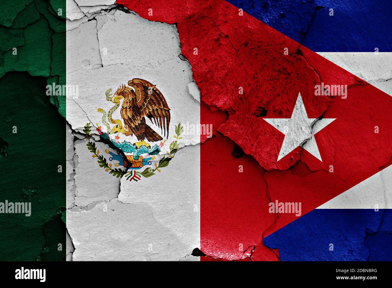 flags of Mexico and Cuba painted on cracked wall Stock Photo - Alamy