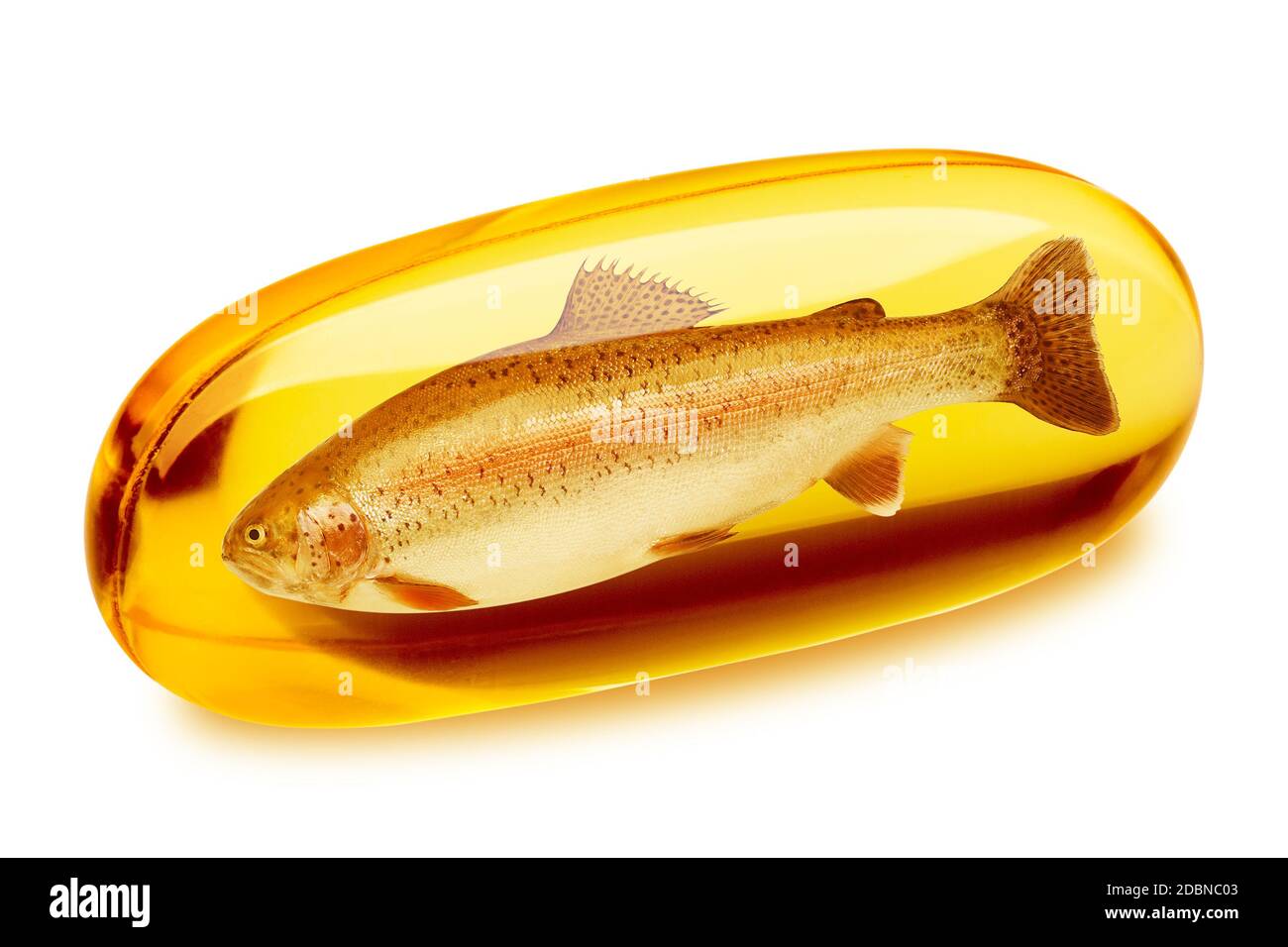 Fish oil pill, omega 3, isolated on white background, clipping path, full depth of field Stock Photo