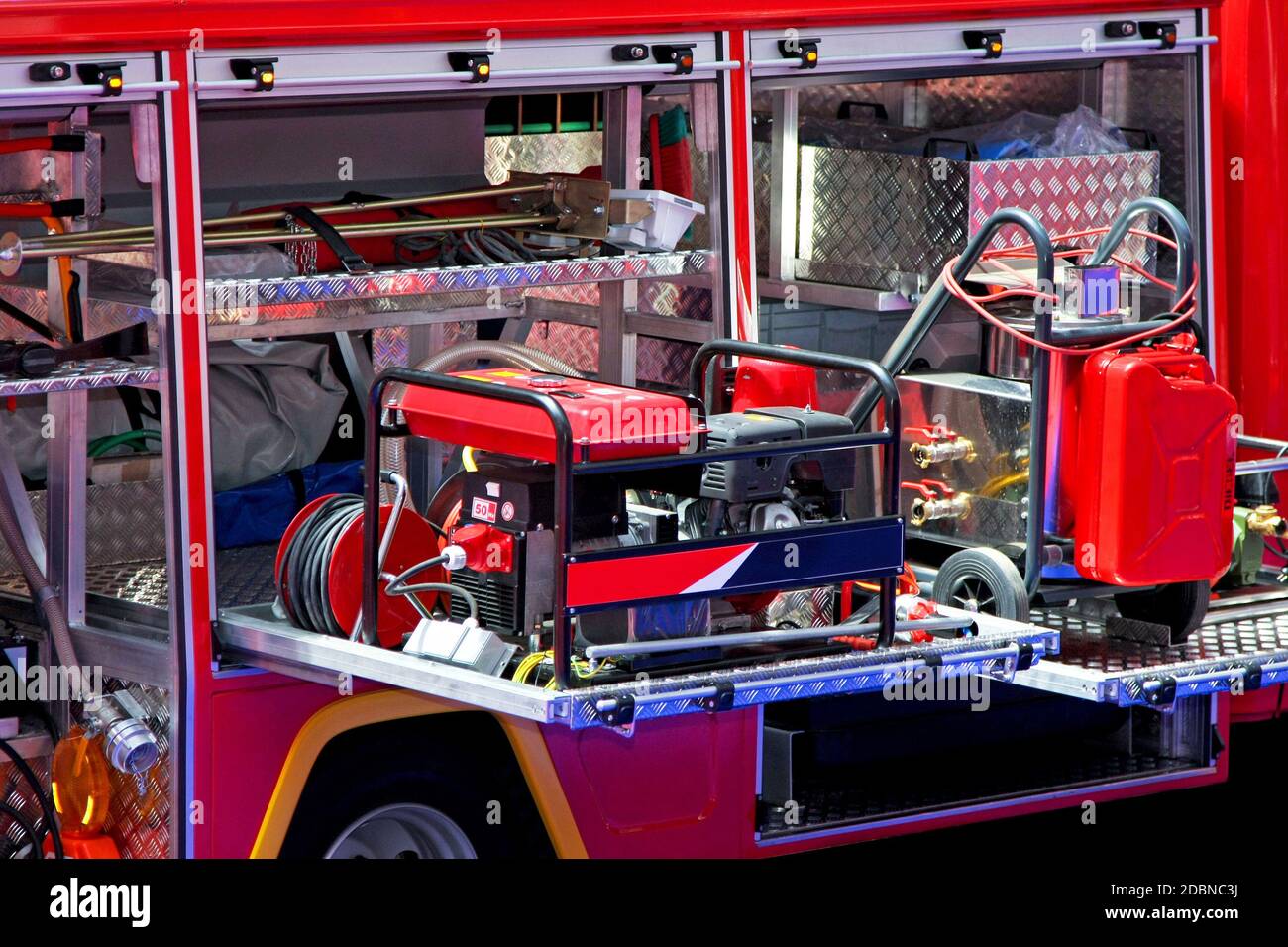 Emergency power generator in fire engine truck Stock Photo