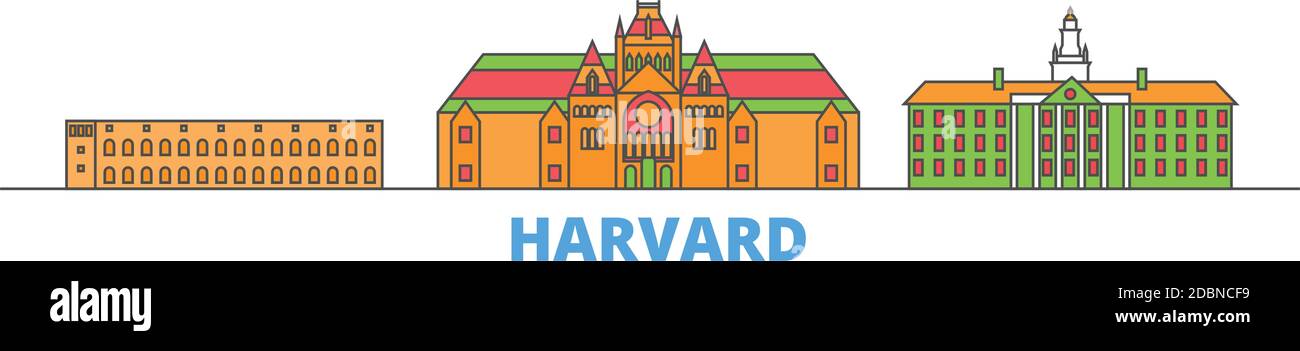 United States, Harvard line cityscape, flat vector. Travel city landmark, oultine illustration, line world icons Stock Vector