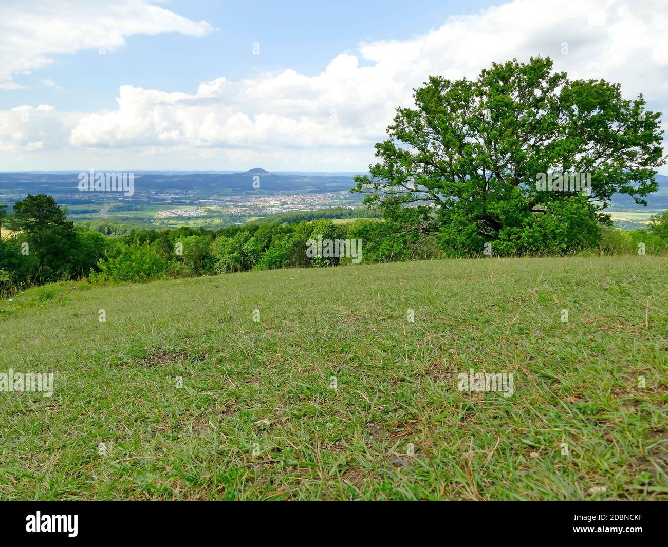 Panoramic view of the Celtic grave hill Burren to the famous hill Hohenstaufen in Germany Stock Photo