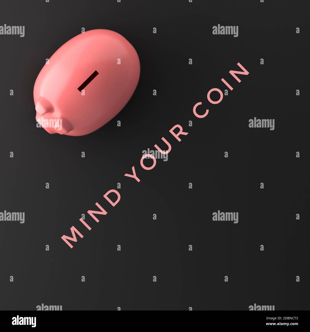 Save money concept with piggy bank and MIND YOUR COIN words on black