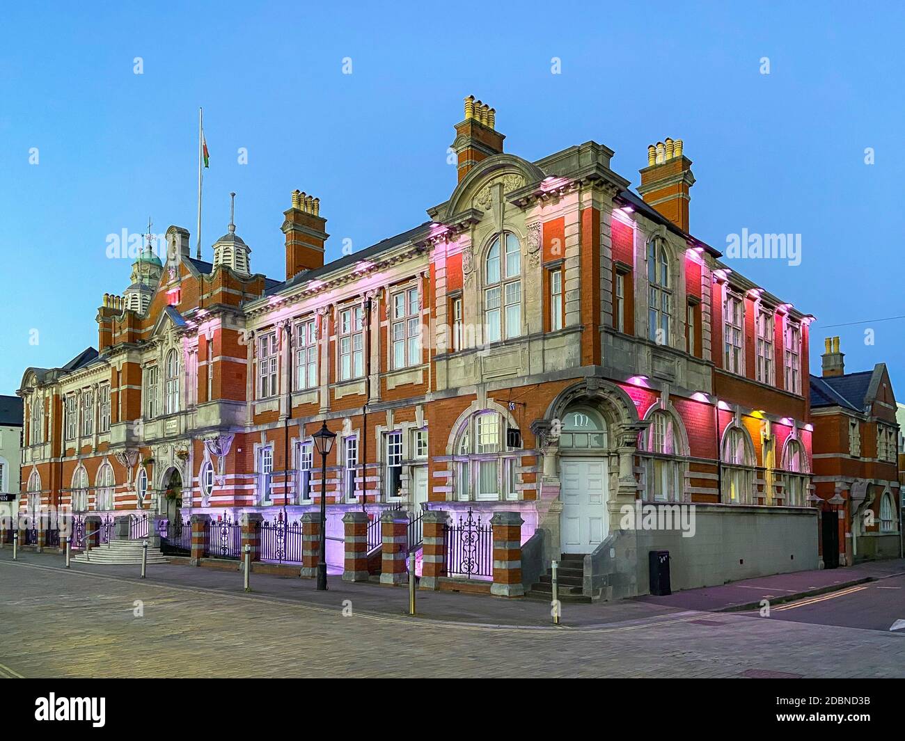 The famous Morgans Hotel at dusk, Somerset Place, Swansea (Abertawe), City and County of Swansea, Wales Stock Photo