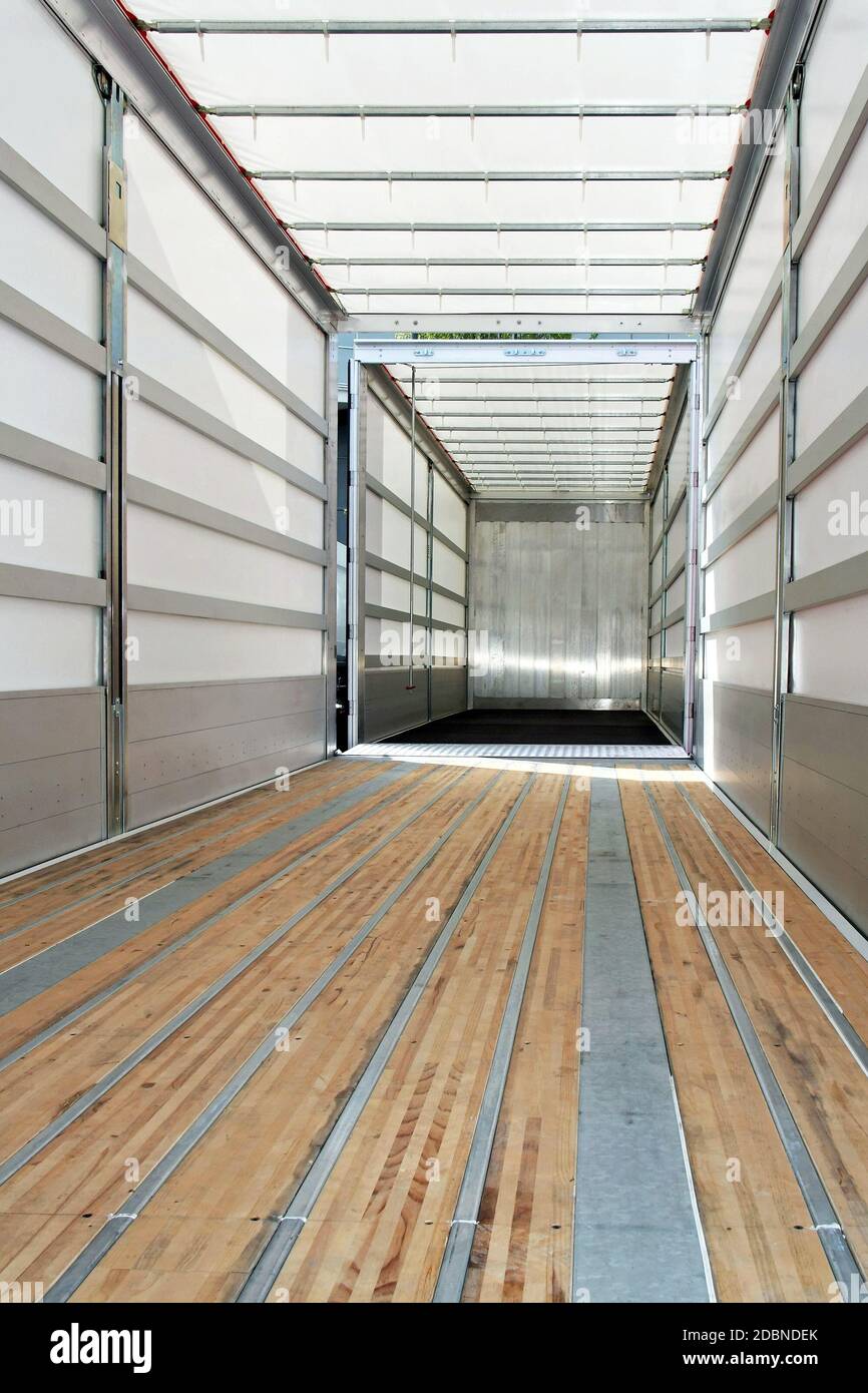 Interior view of empty semi truck trailer Stock Photo - Alamy