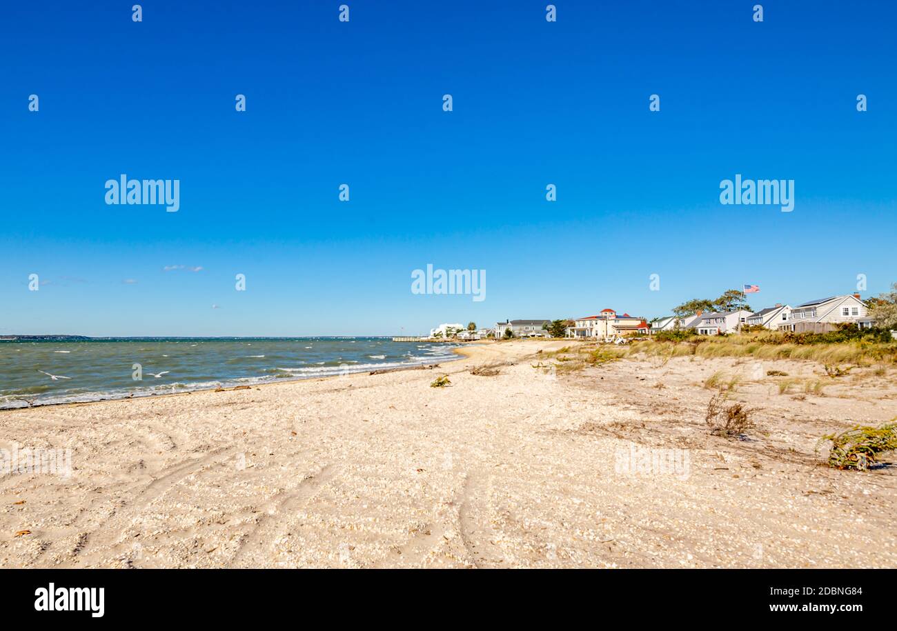 Landscape of the beach and Little Peconic Bay in Southampton, NY Stock Photo