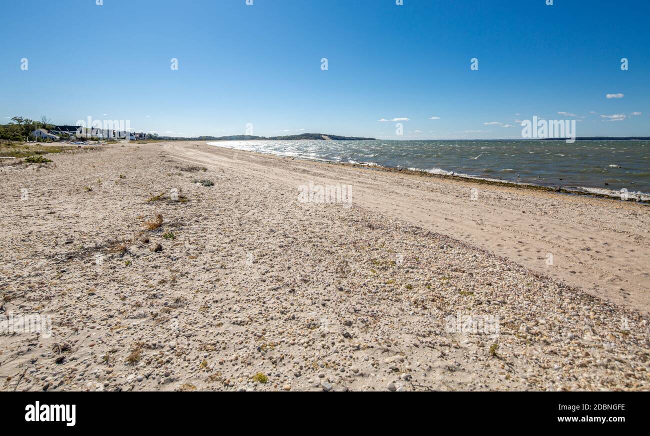 Landscape of the beach and Little Peconic Bay in Southampton, NY Stock Photo