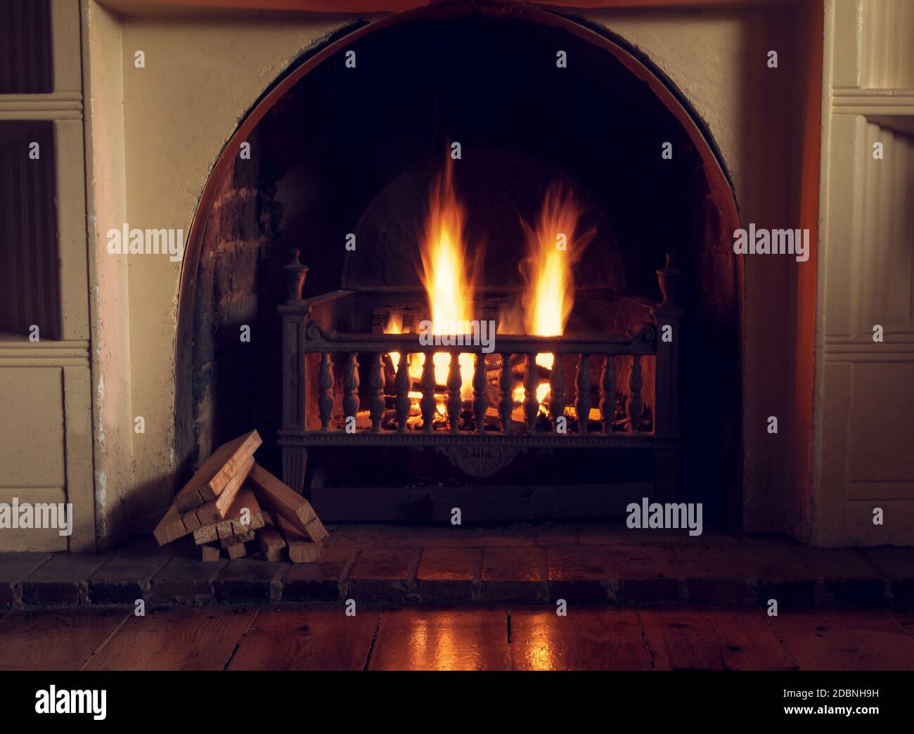 fireplace closeup in dark room Stock Photo - Alamy