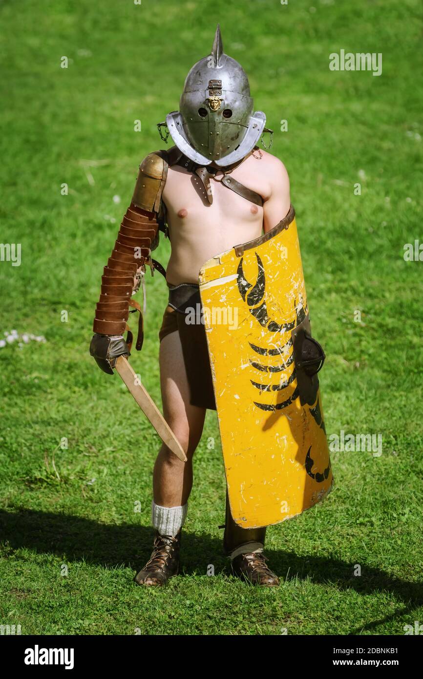 Alba Iulia, Romania - May 04, 2019: Gladiator of the Roman Empire Posing During the Festival Roman Apulum 'Revolta'. Stock Photo