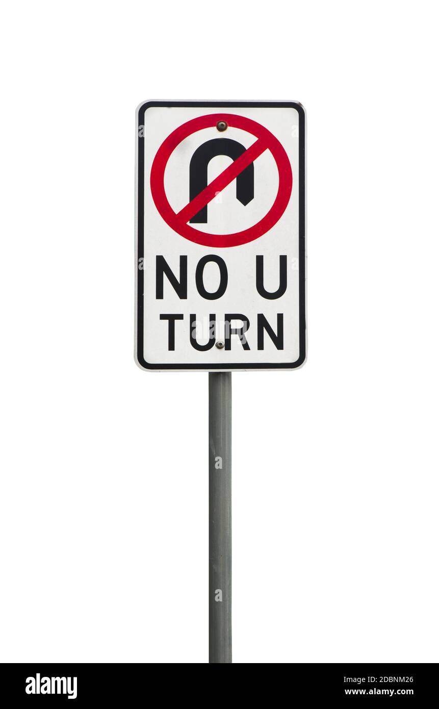 road sign no u turn isolated on white Stock Photo - Alamy