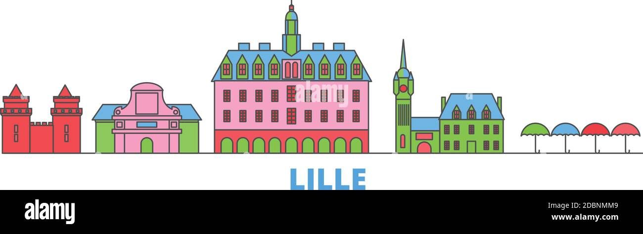 France, Lille line cityscape, flat vector. Travel city landmark, oultine illustration, line world icons Stock Vector