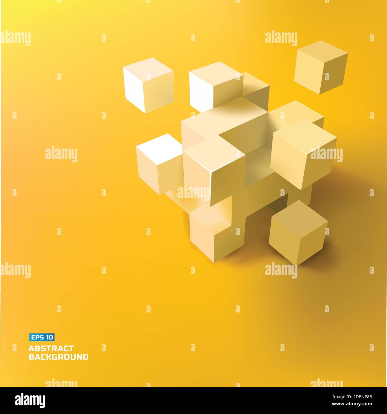 Abstract geometric template with 3d cubes and squares on orange ...