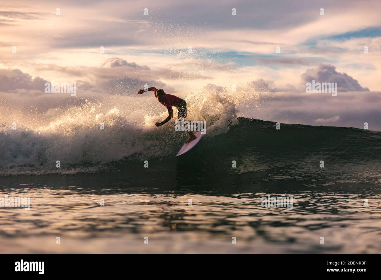 Surfer on wave, Sumbawa, Indonesia Stock Photo
