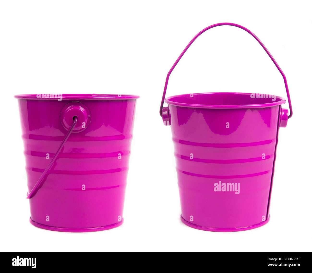 pink metal buckets over white Stock Photo Alamy