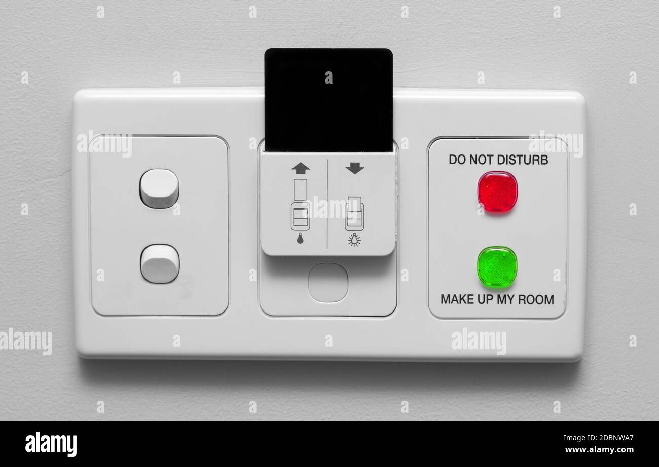 hotel room electric switches with card Stock Photo Alamy