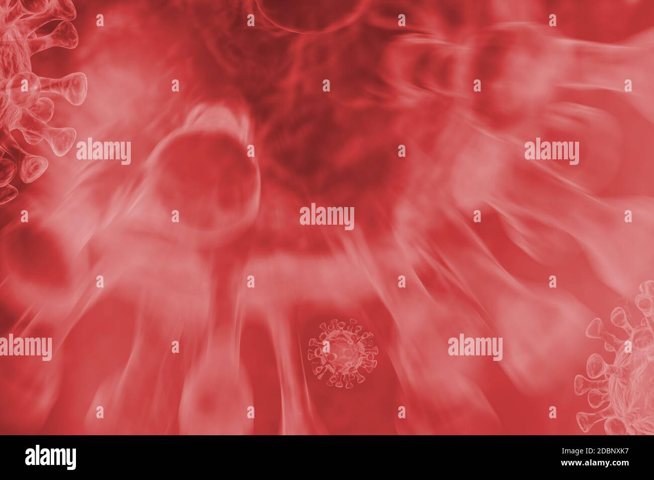 Bakterien, Zellen 3D-Rendering auf rotem Hintergrund. Coronavirus 2019-nCov neuartiges Coronavirus-Konzept. bew viren mit unschärfe. mikrobe wallpaper Stock Photo