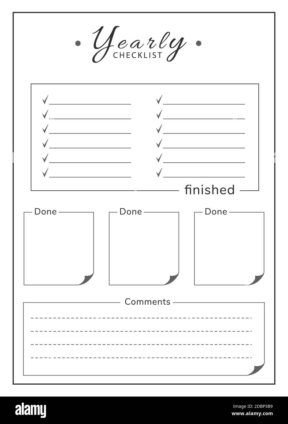 Yearly List Minimalist Planner Page Design Empty Boxes For Note And Comment Finished Resolution Checklist Bullet Journal Printable Sheet Personal O Stock Photo Alamy