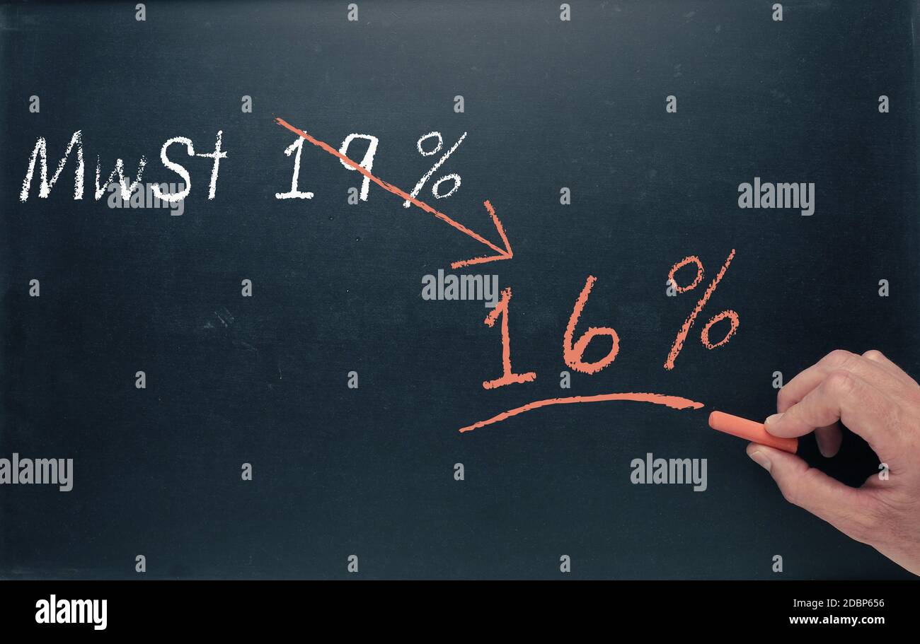 Conceptual image with a man writing on a chalkboard for economic stimulus package for Germany. Stock Photo