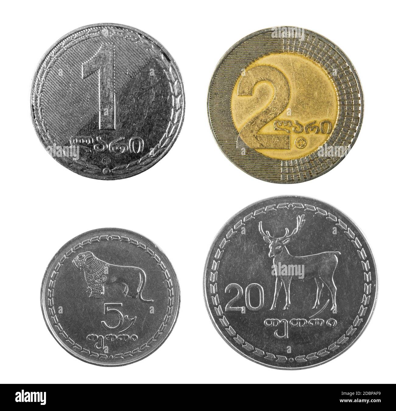 georgian money lari coins on white Stock Photo
