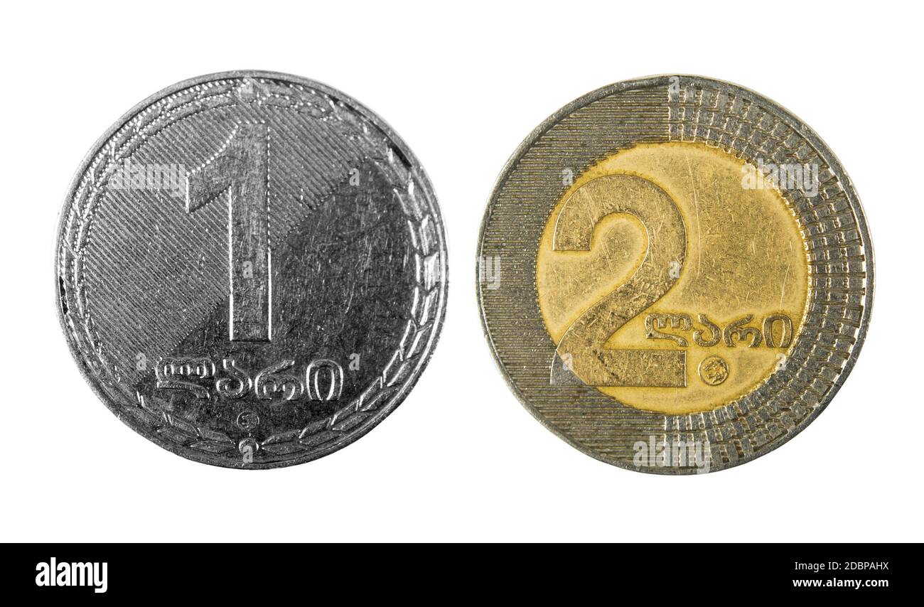 georgian money lari coins on white Stock Photo