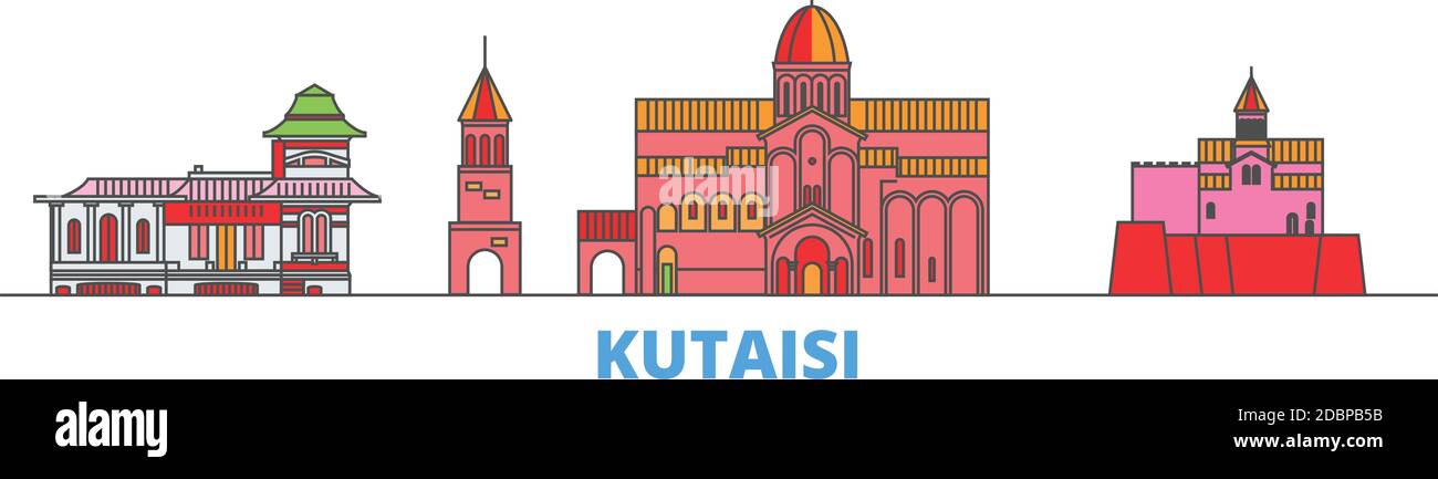 Georgia, Kutaisi line cityscape, flat vector. Travel city landmark, oultine illustration, line world icons Stock Vector