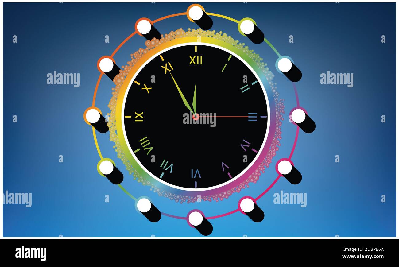wall clock is on an abstract blue background Stock Photo - Alamy