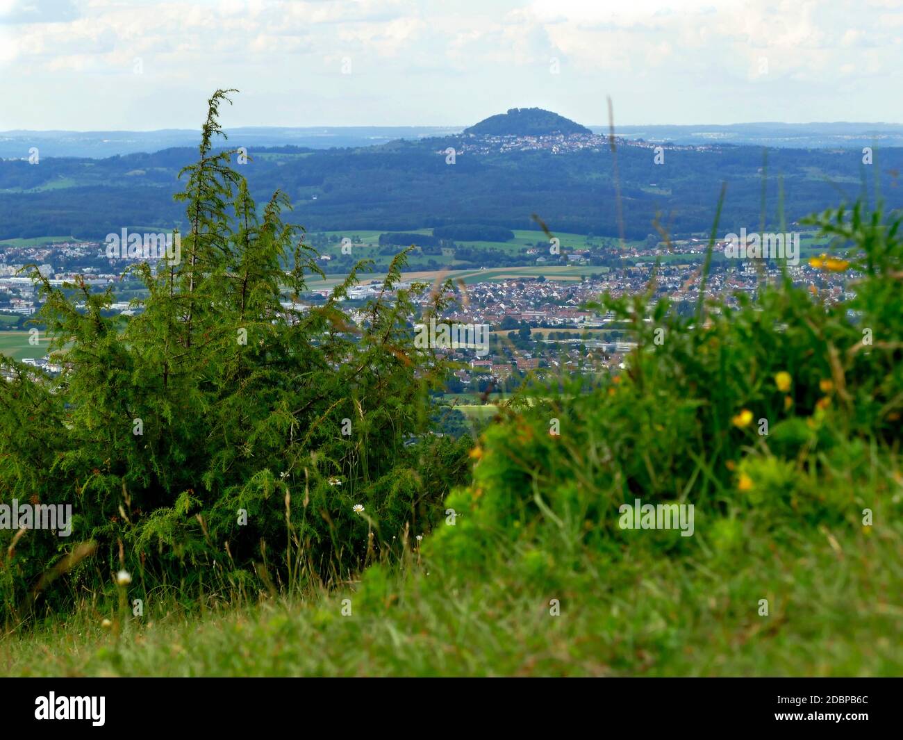 Panoramic view of the Celtic grave hill Burren to the famous hill Hohenstaufen Stock Photo