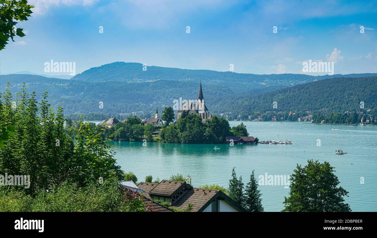 Maria Worth village on thre Worthersee lake, Carinthia, Austria Stock Photo