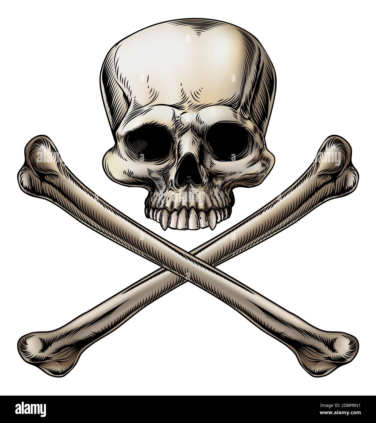 Jolly roger illustration of a skull above a pair of crossed bones Stock Photo