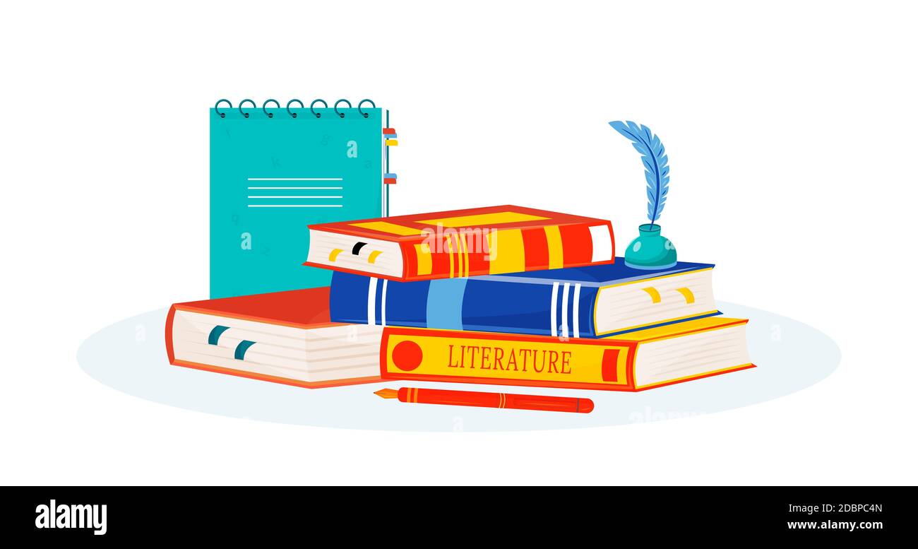 Literature flat concept vector illustration. Books reading. Creative  writing. School subject. Storytelling study metaphor. Textbooks stack,  notepad an Stock Photo - Alamy