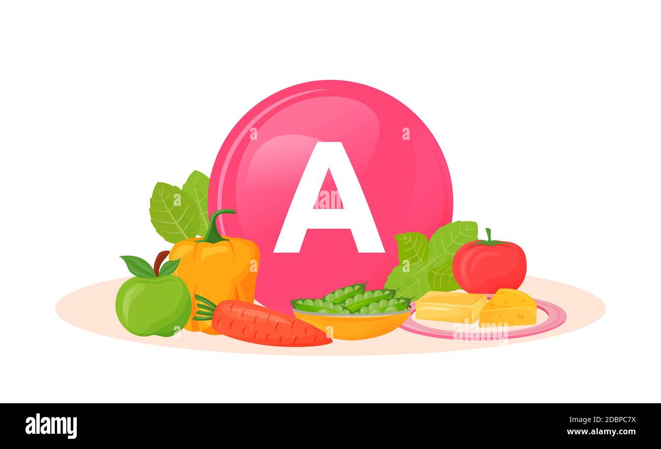 Products rich of vitamin A cartoon vector illustration. Fresh bell