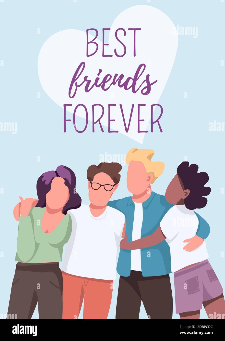 Best friends forever poster flat vector template. Friendship and unity.  Group dynamic. Brochure, booklet one page concept design with cartoon  characte Stock Photo - Alamy