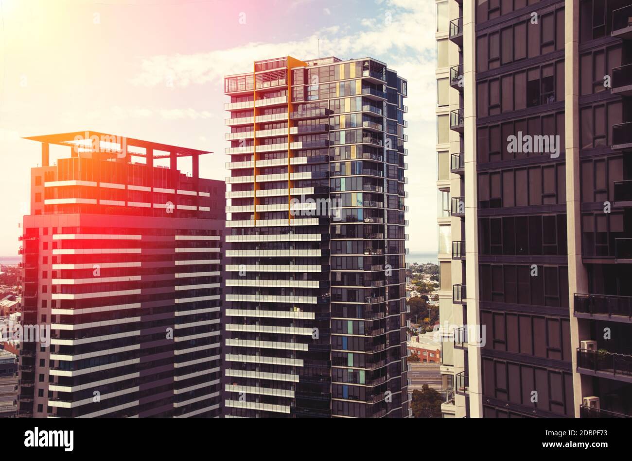 Apartment buildings in the sunset Stock Photo Alamy