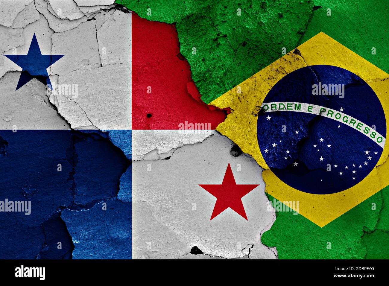 flags of Panama and Brazil painted on cracked wall Stock Photo - Alamy