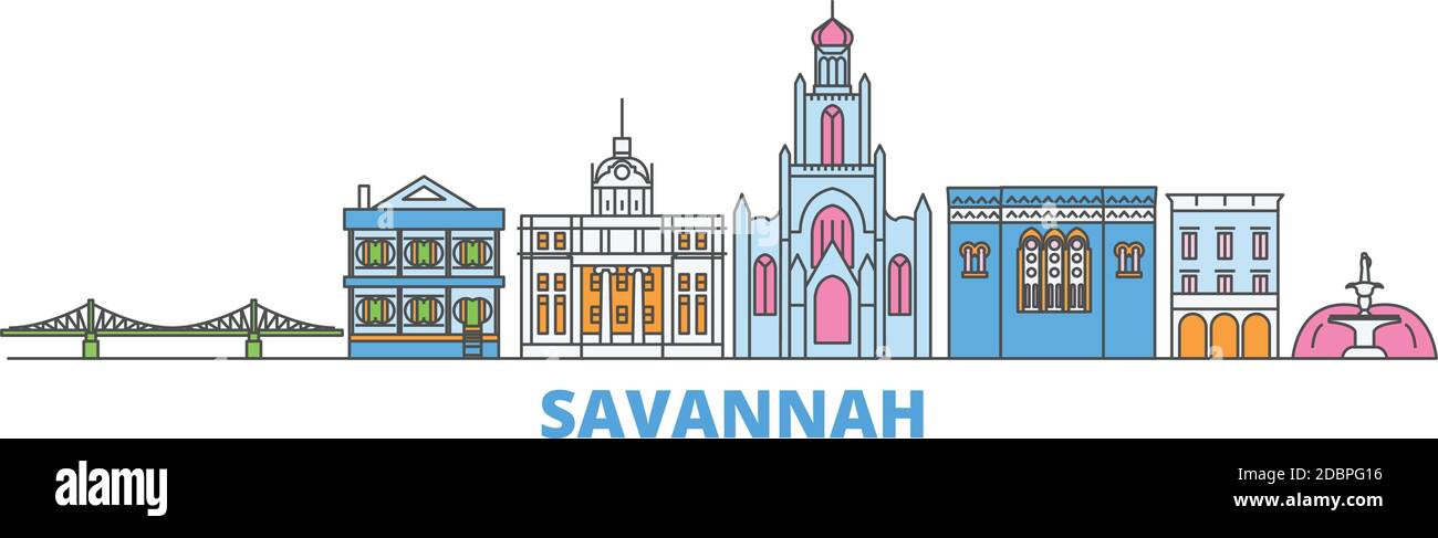 United States, Savannah line cityscape, flat vector. Travel city landmark, oultine illustration, line world icons Stock Vector