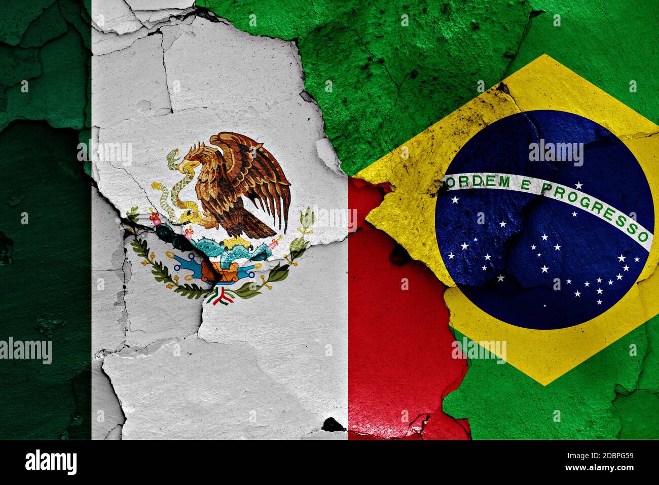 flags of Mexico and Brazil painted on cracked wall Stock Photo - Alamy