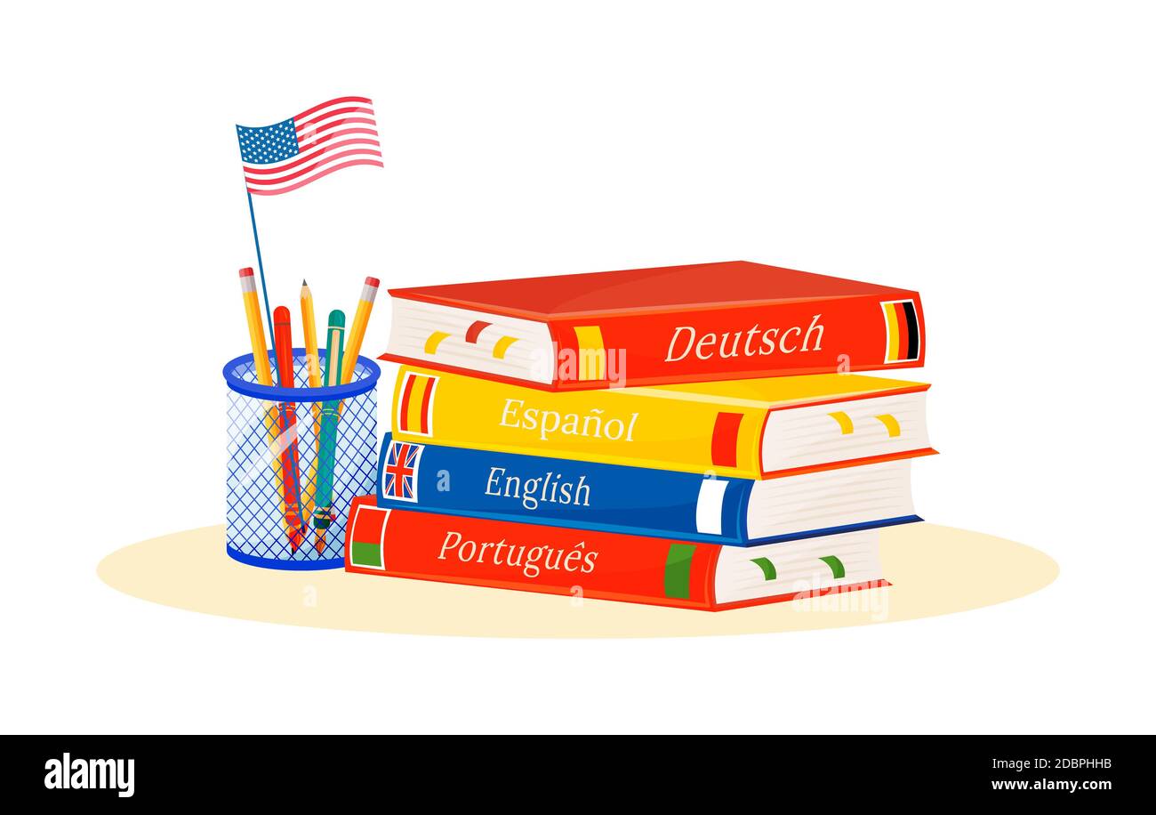 Foreign language learning flat concept vector illustration. Spanish