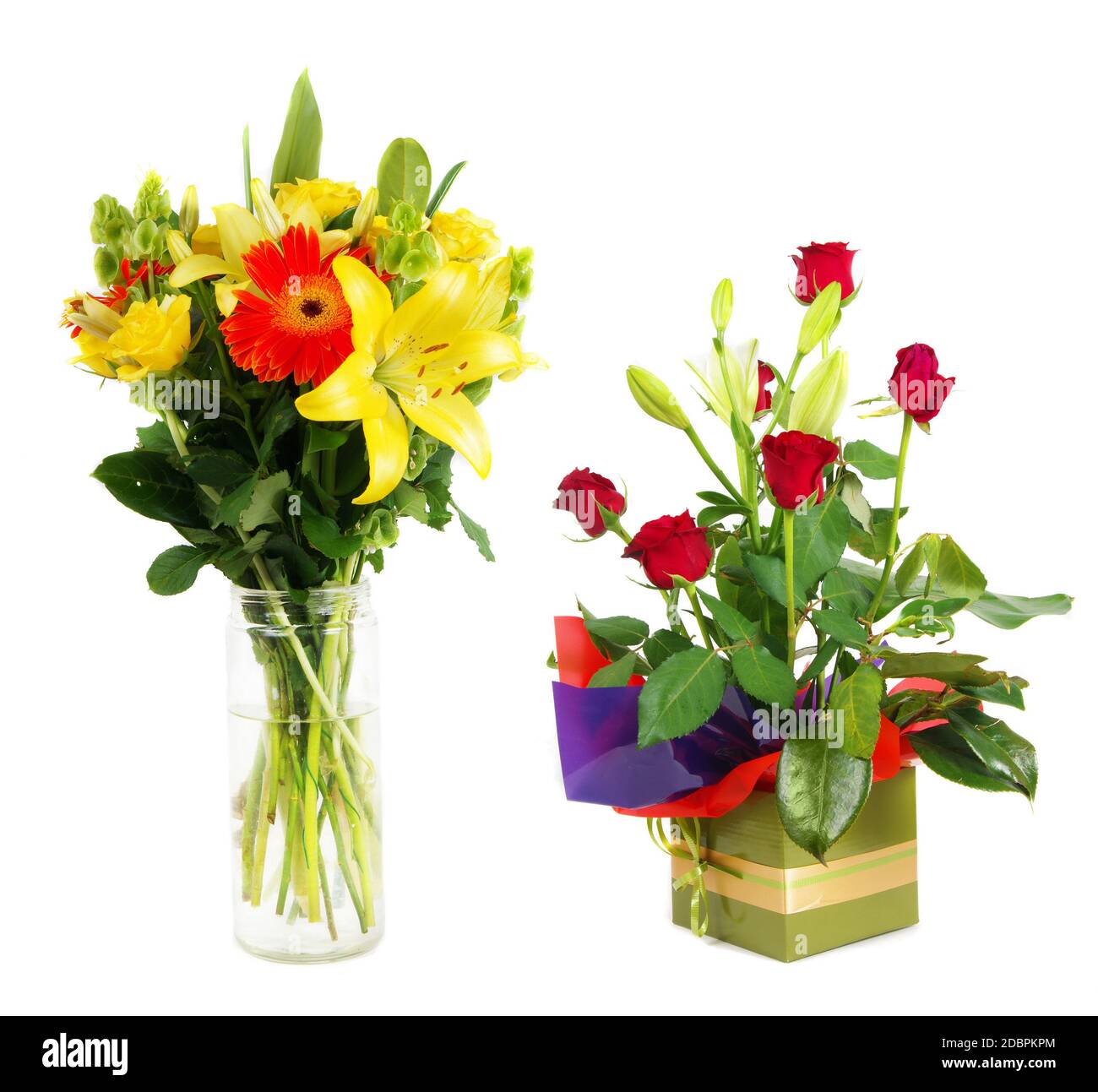 Flowers in various vases on white Stock Photo - Alamy
