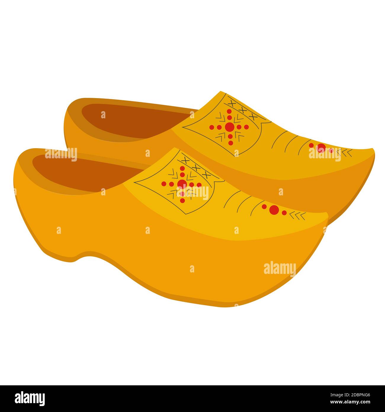Klomp, traditional dutch wooden shoes. Clogs from the Netherlands with painted motif. Vector illustration in cartoon style. Stock Vector