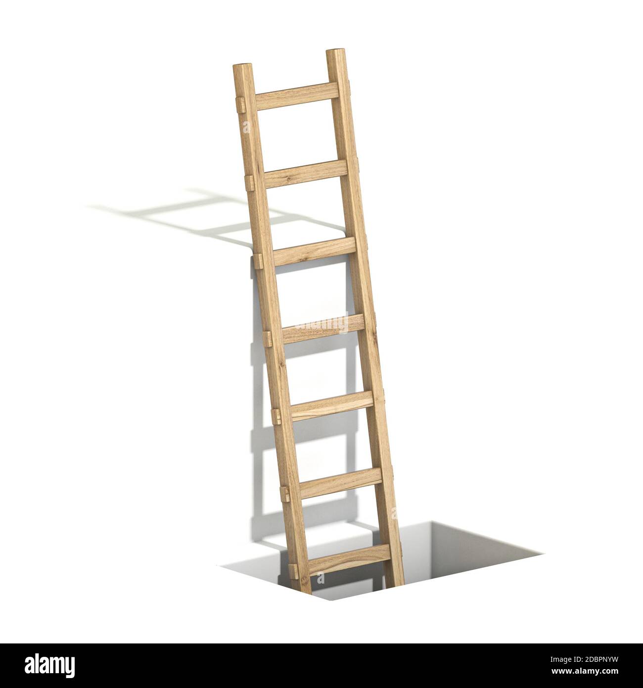Wooden ladder in hole 3D render illustration isolated on white ...
