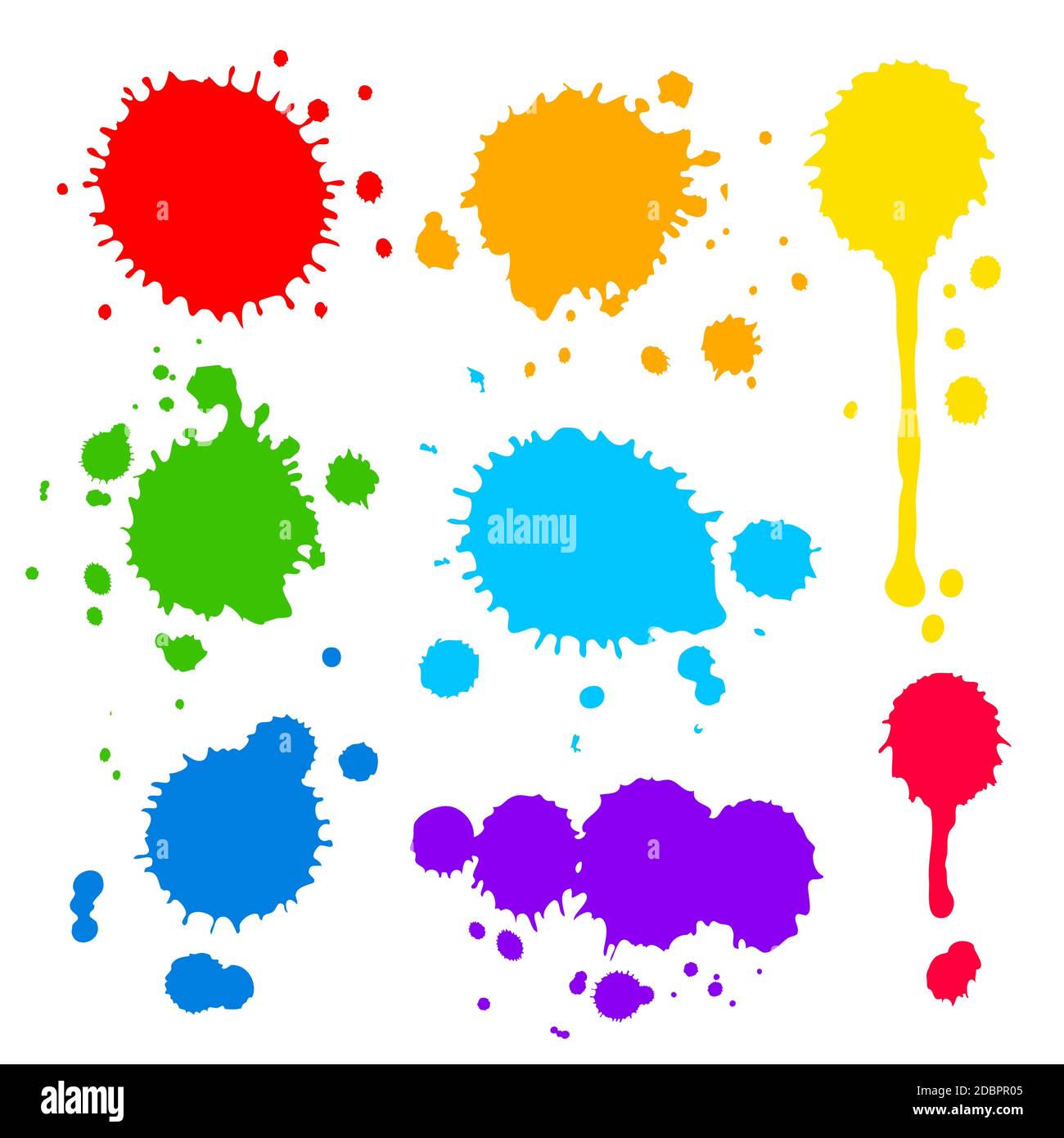 Collection of splats splashes and blobs of brightly colored paint in a