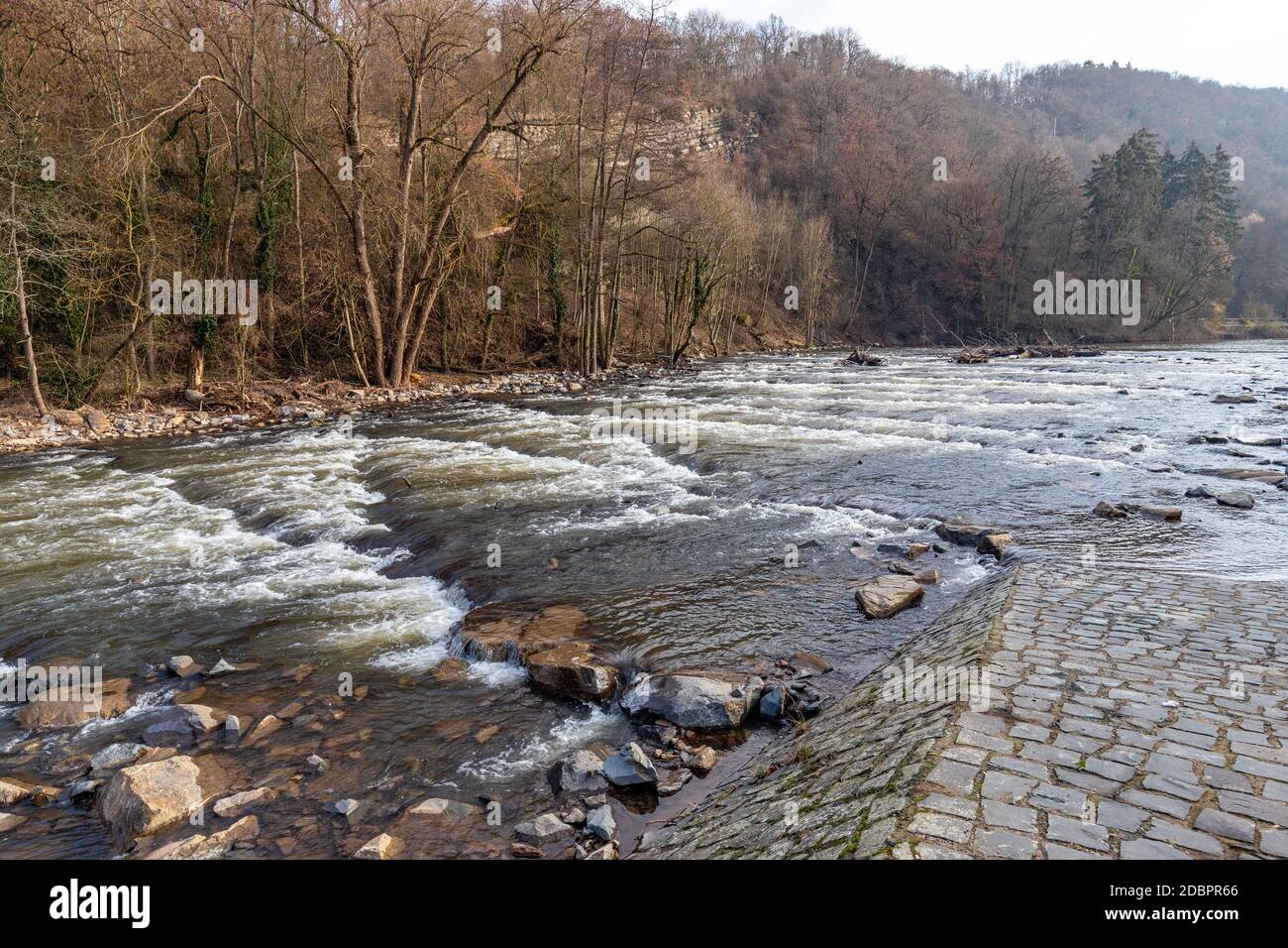 Renatured river course of the glan in Meisenheim, Germany Stock Photo